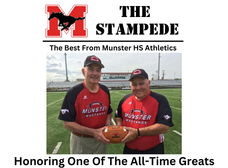 The Stampede email heading, 2 men holding football