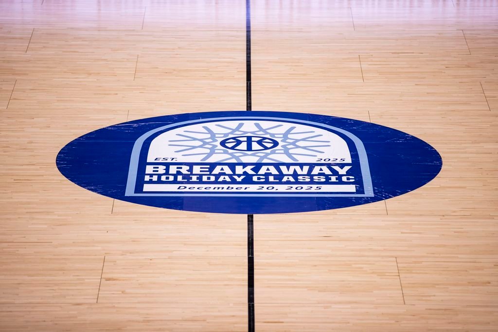 Breakaway Holiday Classic logo on basketball floor.